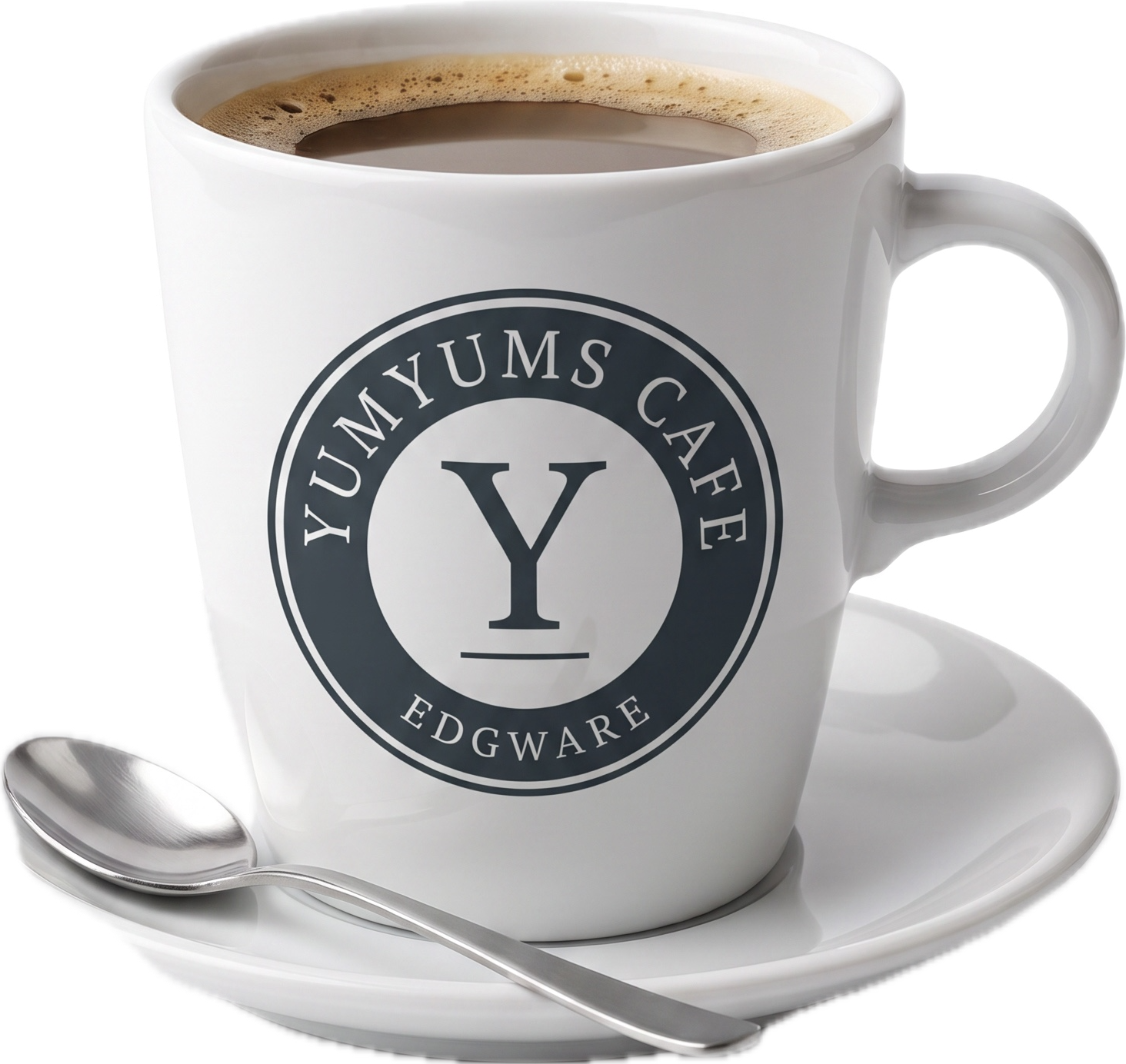 coffee cup on table window at YumYums Cafe